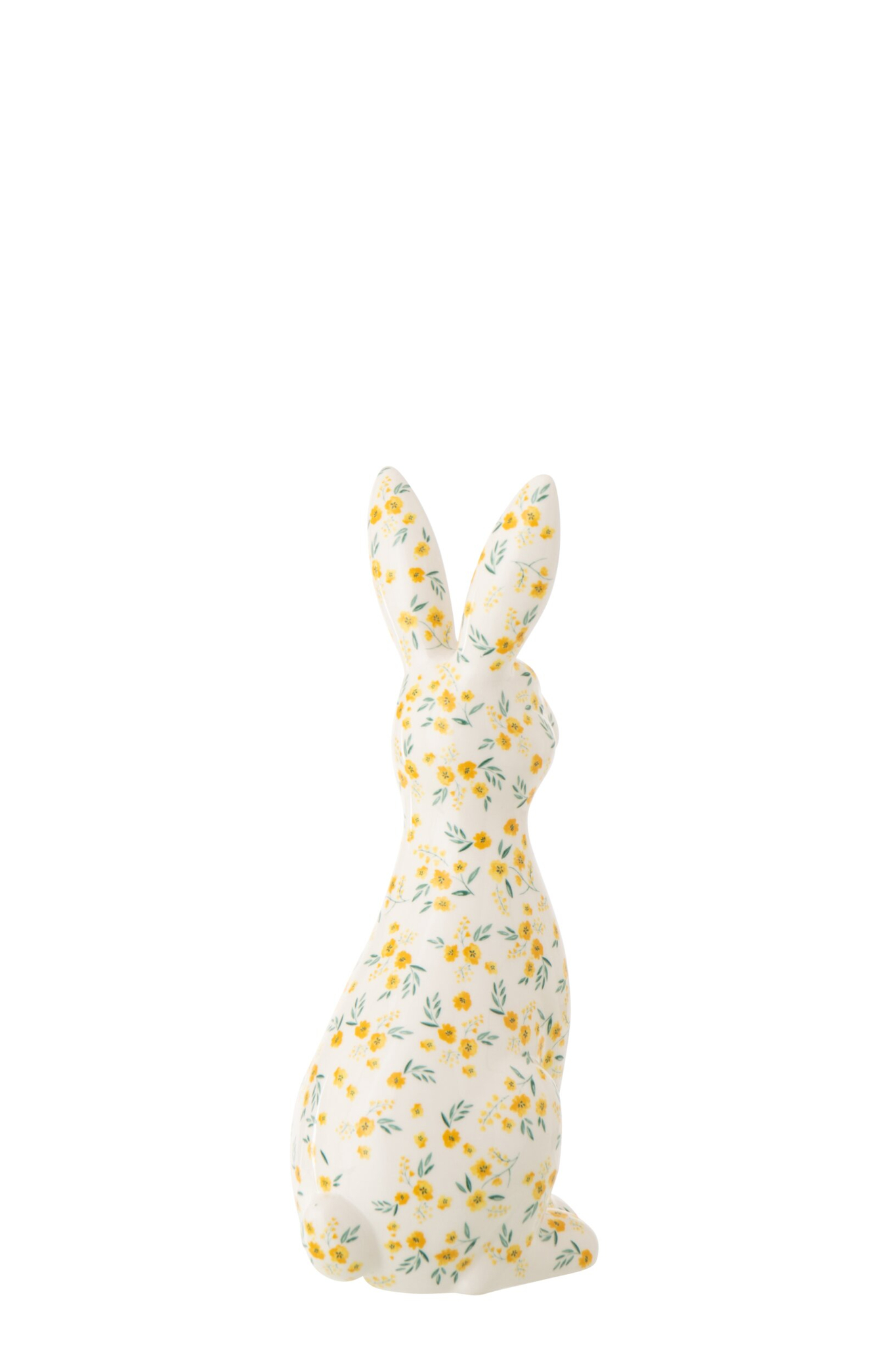Lookek decoratiefiguur van meerkleurig dolomiet, konijn met bloemenprint, H32 cm