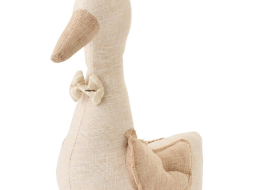 Beige Zauskand decoratiefiguur eend van polyester met strik en zandvulling, H37 cm