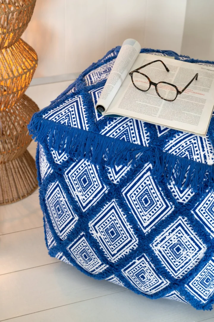 Poef Calvi Katoen Blauw - Afbeelding 3