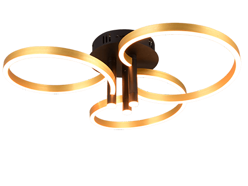 Plafondlamp Toostesta metaal zwart-goud, Ø65,5 cm, set van 3 ringen met geïntegreerde LED