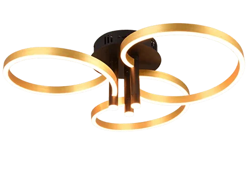 Plafondlamp Toostesta metaal zwart-goud, Ø65,5 cm, set van 3 ringen met geïntegreerde LED