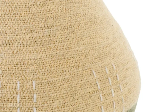 Mand Pustena zeegras naturel, handgevlochten opbergmand met beige-groene tint en decoratieve stiksels