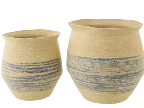Mand Stoonda zeegras naturel set van 2, gestreepte opbergmanden in warme naturel tinten