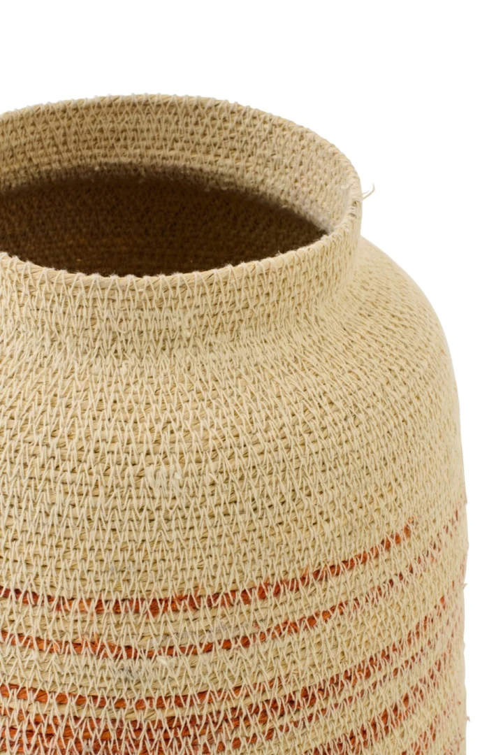 Zeegrasmand Jeidello naturel met gestreepte donkeroranje afwerking, handgevlochten en compact opbergformaat