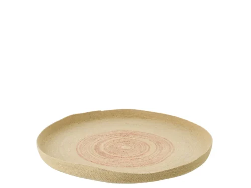 Wanddecoratie Jonnu naturel van zeegras, rond 70 cm met subtiel donkeroranje gestreept accent