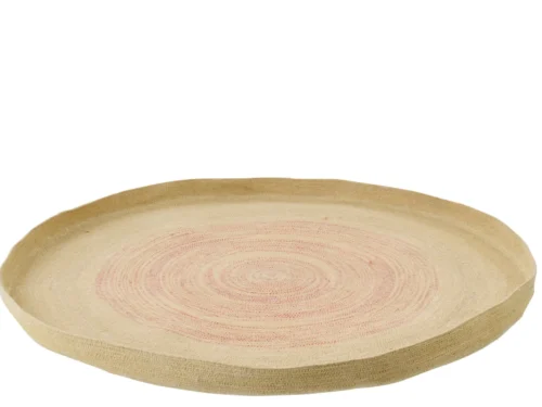 Wanddecoratie Skalira naturel zeegras met gestreept dessin in naturel en donkeroranje, rond en decoratief