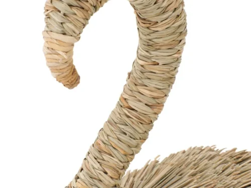 Decoratiefiguur Kliton van naturel gras en ijzer, sierlijke flamingo met hoge hals en stevige basis, 125 cm