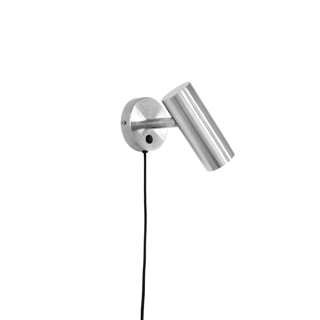 Wandlamp Roobello zilver met verstelbare stalen spot en strak modern design, inclusief snoer en schakelaar