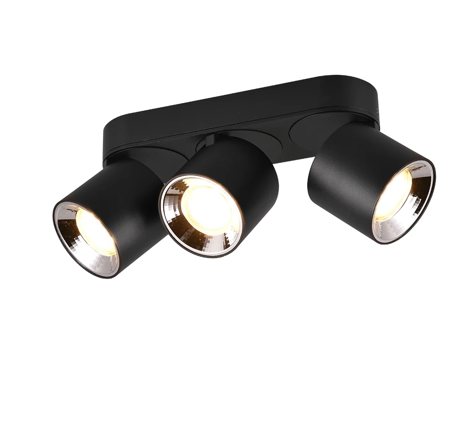 Dilty plafondlamp mat zwart, 3-lichts GU10 spots met verstelbare lichtbundels en strak metaaldesign
