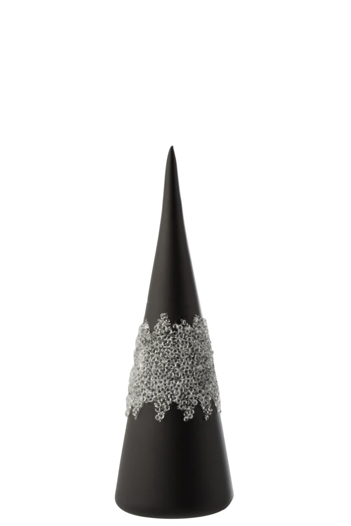 Skerrik zwart glazen woonaccessoire met smalle kegelvorm en decoratieve transparante glasstructuur