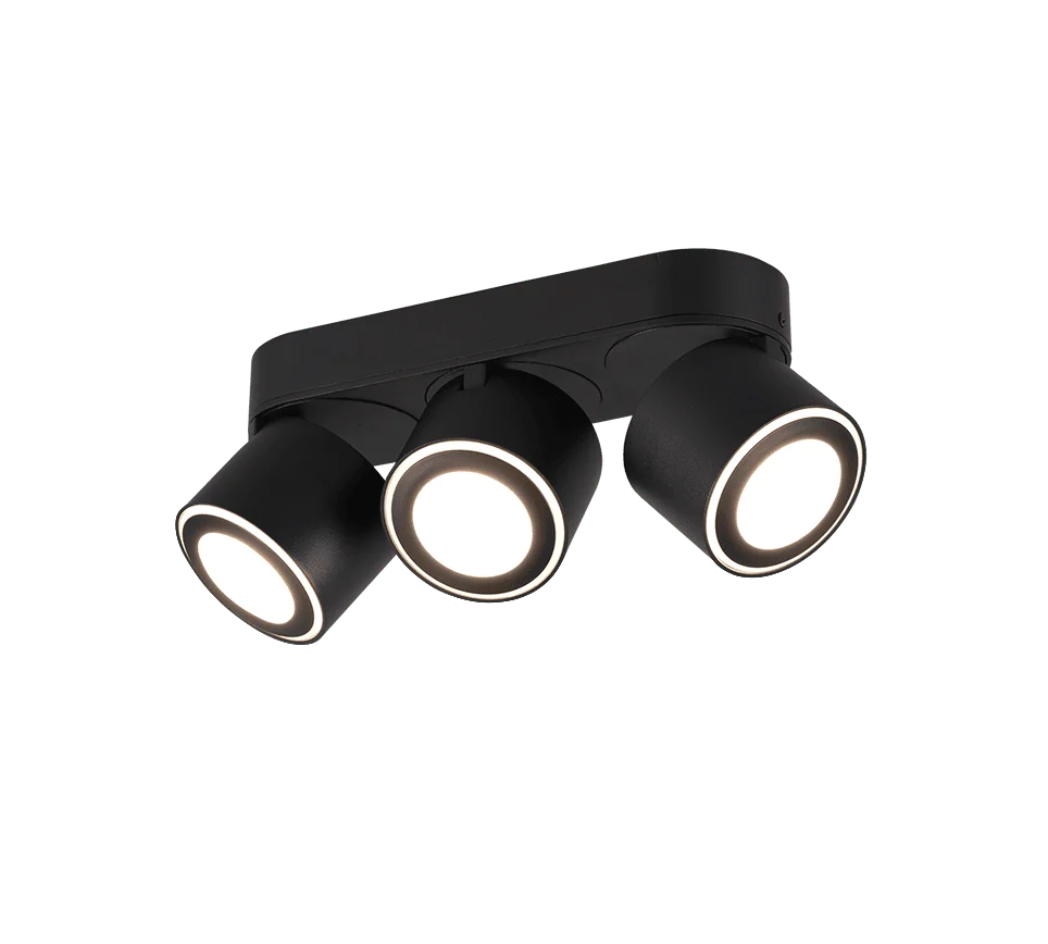 Plafondlamp Naaku mat zwart, set van 3 verstelbare spots met warm wit LED-licht