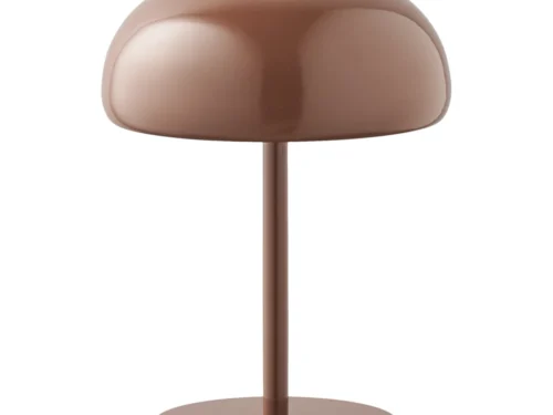 Tafellamp Vielona bruin metaal, compact ontwerp met ronde kap en slanke voet, H18 cm