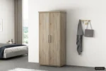 Kledingkast Teirresta 80 cm in houtlook met dubbele deuren en metalen handgrepen