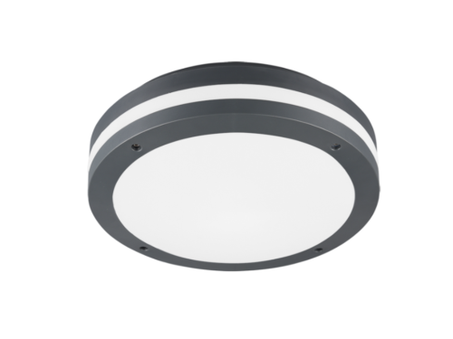 Plafondlamp Foskis antraciet Ø30 cm, ronde buitenlamp met geïntegreerde LED en warm wit licht