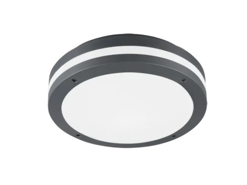 Plafondlamp Foskis antraciet Ø30 cm, ronde buitenlamp met geïntegreerde LED en warm wit licht