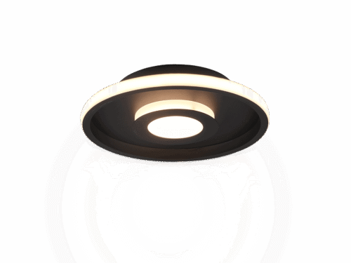 Plafondlamp Prultea mat zwart Ø30 cm, rond design met geïntegreerde LED en warm licht