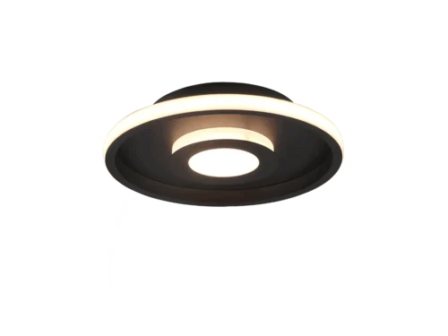 Plafondlamp Prultea mat zwart Ø30 cm, rond design met geïntegreerde LED en warm licht