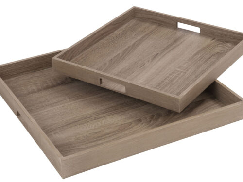 Dienblad York MDF naturel set van 2, vierkante houten dienbladen met strakke rand en handgreepopeningen