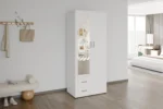 Witte Gaammora kledingkast 80 cm met spiegeldeur, twee lades en slank design voor slaapkamer of logeerkamer