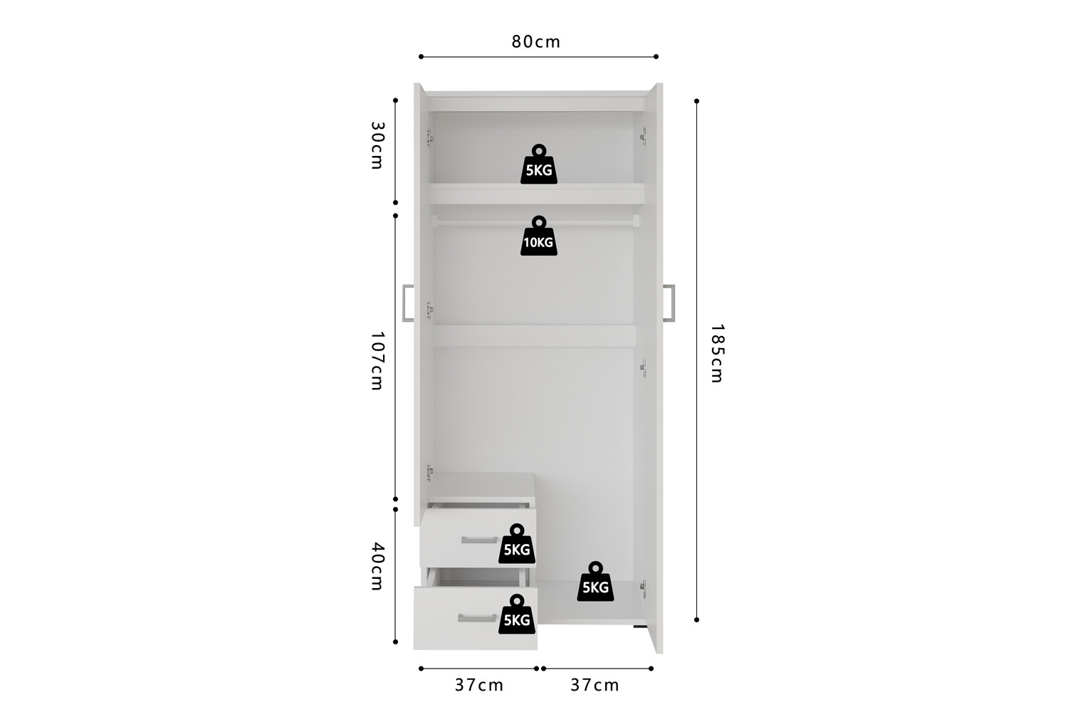 Kledingkast Gaammora Wit 80 cm - Afbeelding 9