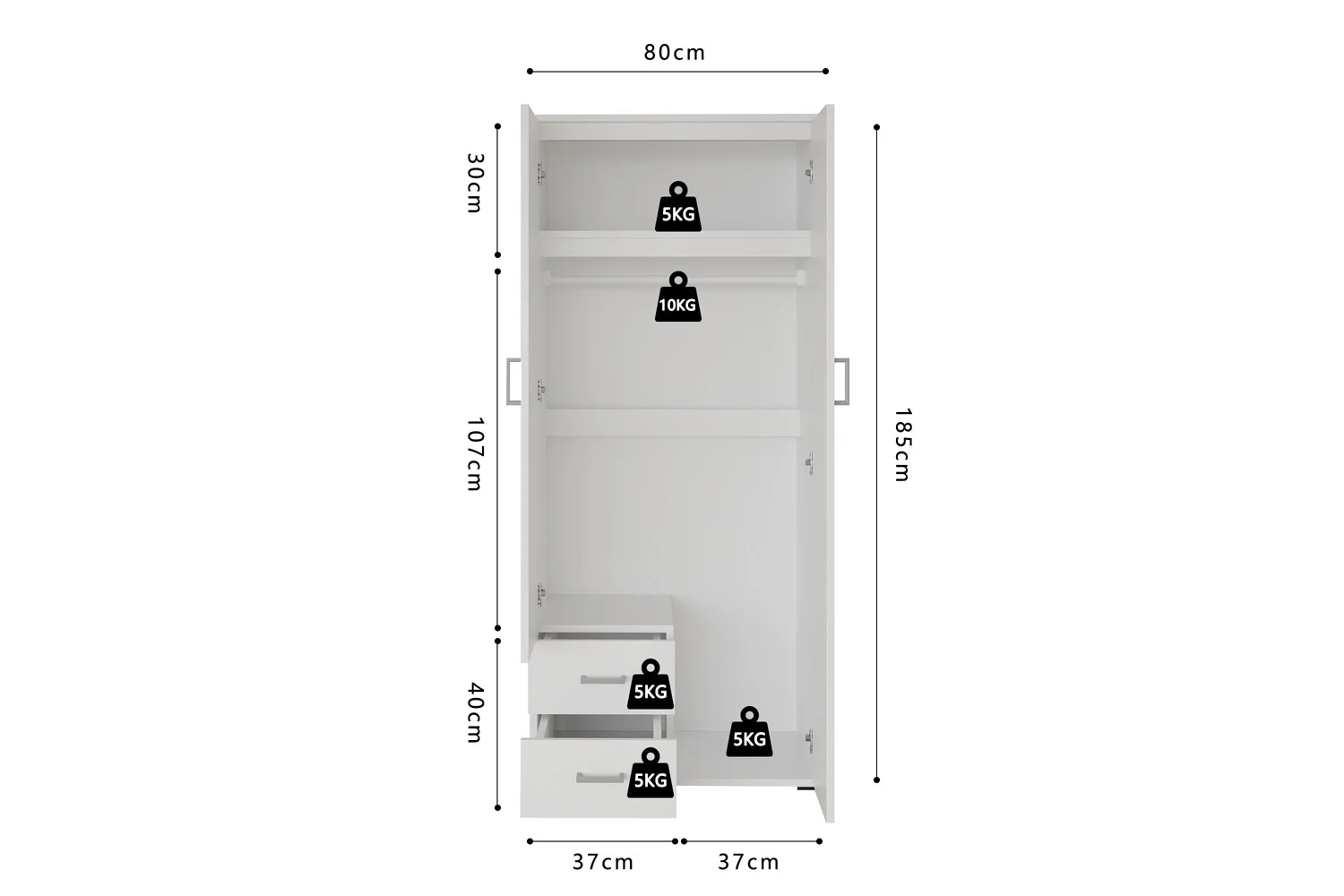 Kledingkast Gaammora Wit 80 cm - Afbeelding 9