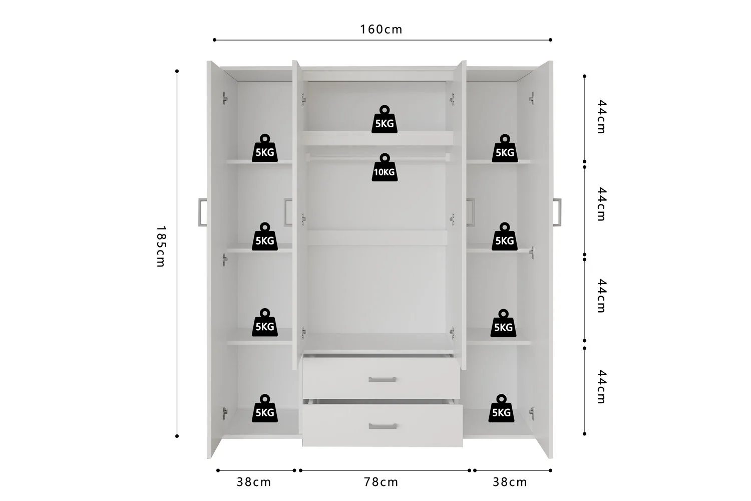 Kledingkast Raumon Wit 160 cm - Afbeelding 9