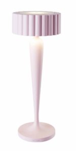 Roze Tafellamp Mannir H32 cm met geribbelde kap, slanke voet en warme sfeerlichtfunctie