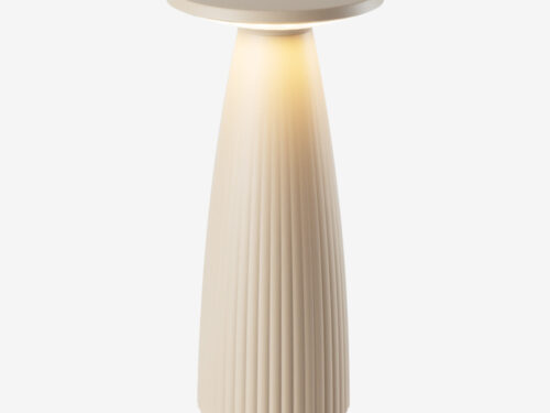 Saardo zandkleurige buitenlamp met dimbare LED en accu, modern design voor terras, tuin of entree