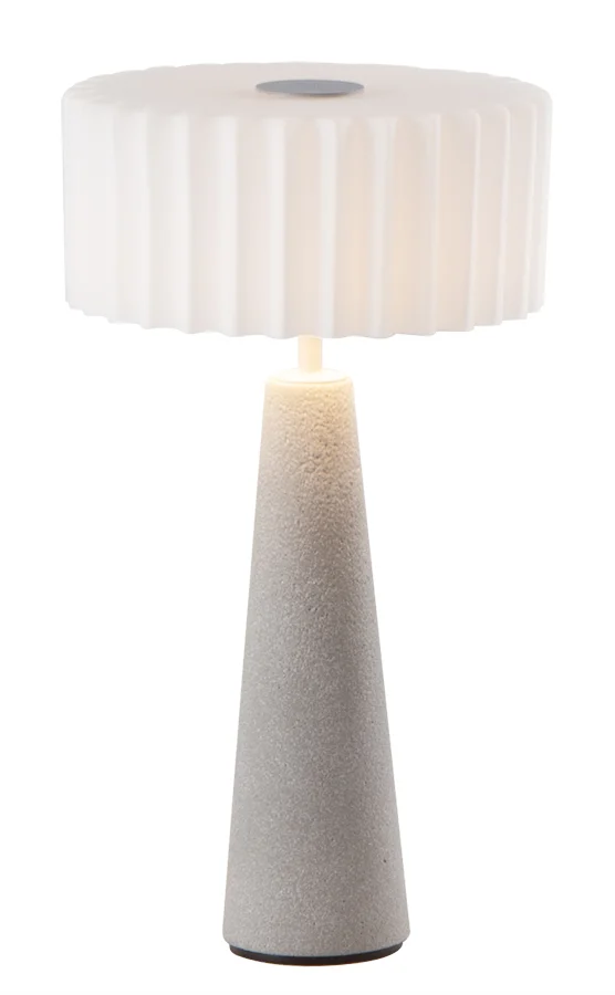 Lamp Proovane Beton, oplaadbare buiten-LED-lamp met cementkleurige voet en witte kap