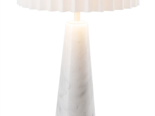Lamp Fleelvas Marmer, oplaadbare LED-buitenlamp in wit marmer met geplooide kap en sfeervol licht