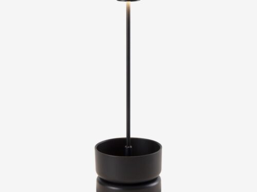 Buitenlamp Leerna: oplaadbare zwarte buitenlamp met staand ontwerp en compacte basis in cortenstaal-look