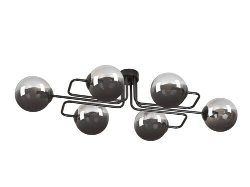 Plafondlamp Leirnes Zwart Ø14 cm met 6 rookglas bollen en strak modern design