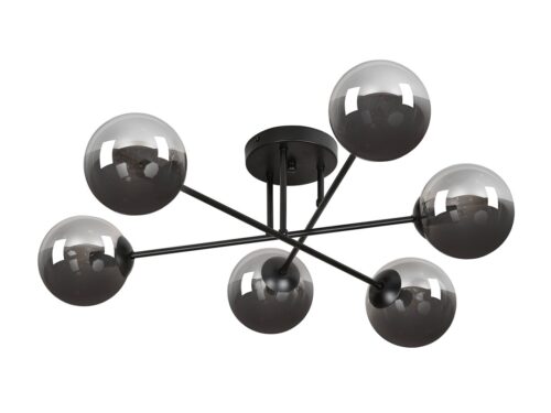 Plafondlamp Heinnar Zwart Ø14 cm met 6 grafiet glazen kappen en strak zwart staal