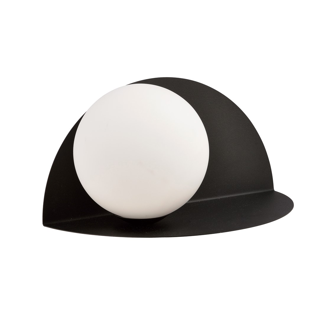 Decoratie Mautos wandlamp van zwart staal met witte glazen kap, compact en minimalistisch