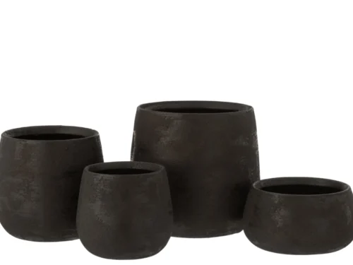 Bloempot Stiesik keramiek zwart met ruwe textuur in 4 formaten, compact en stijlvol voor elk interieur
