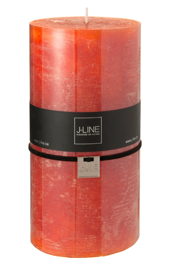 Breeloro oranje cilinderkaars met rustieke afwerking en J-LINE band, compact formaat voor warme sfeer