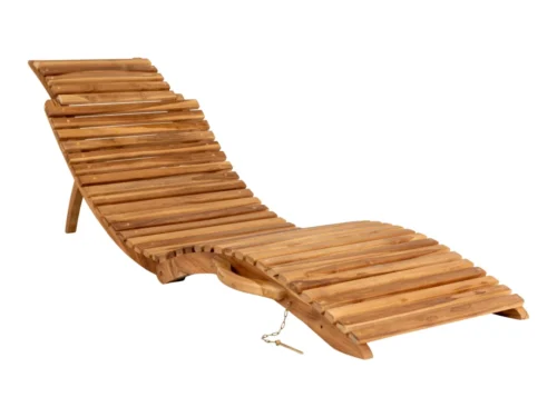 Ligstoel Lanzarote Teak Naturel met verstelbare rugleuning, slatted design en robuust teakhout
