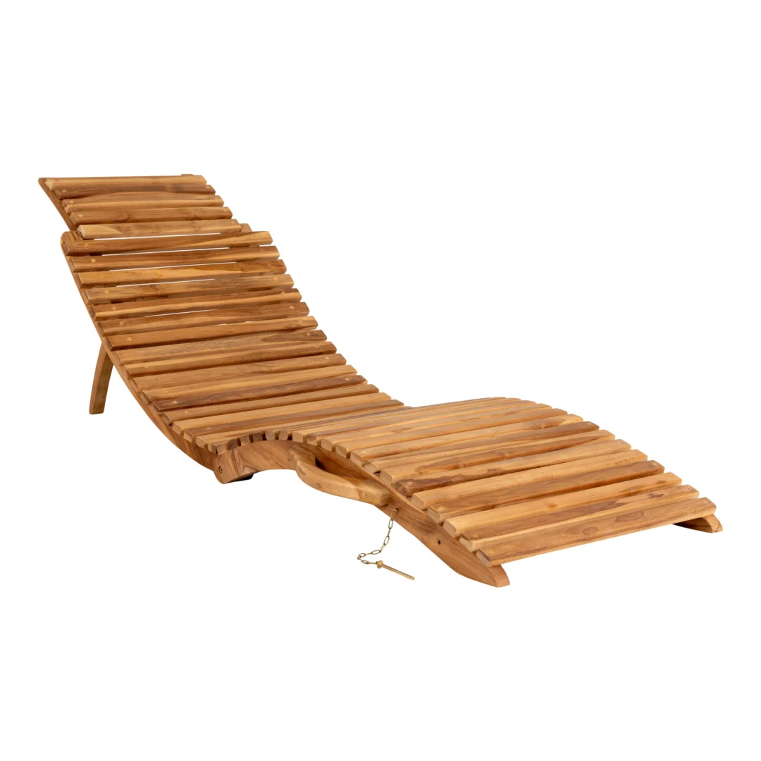Ligstoel Lanzarote Teak Naturel met verstelbare rugleuning, slatted design en robuust teakhout