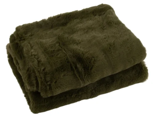 Plaid Kleltak Groen, zachte donkergroene faux fur plaid, opgevouwen in royaal formaat 130 x 180 cm
