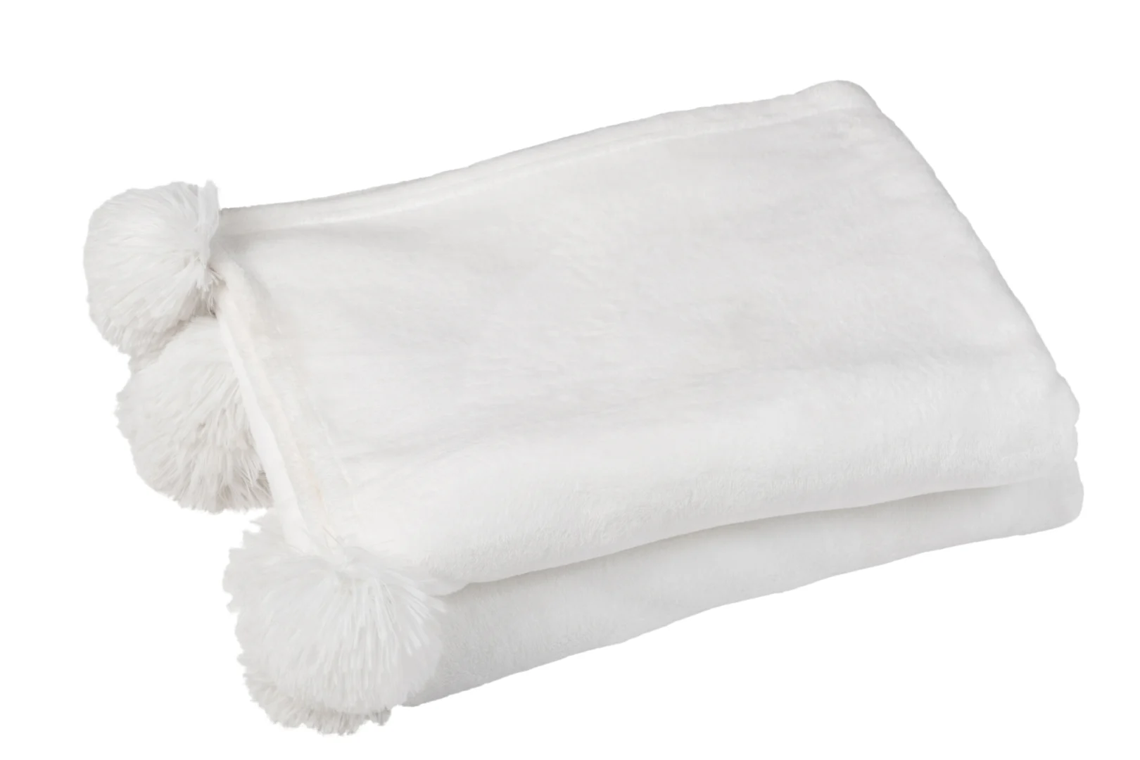 Plaid Zoonnea Wit met speelse pompons, zachte witte 100% polyester woondeken voor bank of bed