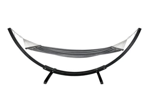 Hangmat Flilvund hout grijs met zwart frame en verstelbaar stoffen doek voor tuin of terras