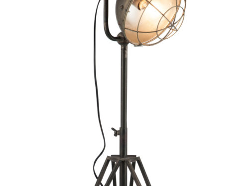 Grijze vloerlamp Dookand met industriële spot, metalen statief en ronde kap, H93 cm