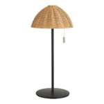 Tafellamp Camello naturel met zwarte voet en gevlochten kap, oplaadbaar en compact H32 cm