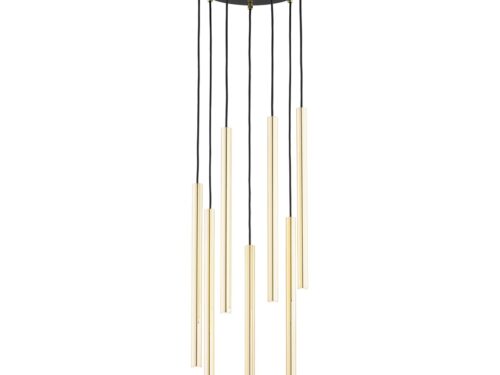 Taurna zwarte hanglamp met goudkleurige details en 7 slanke pendelarmen, verstelbare hoogte