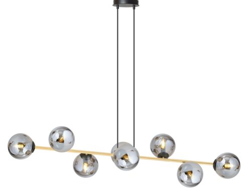 Hanglamp Launsy zwart Ø14 cm met gouden accenten en zes glazen lampenkappen