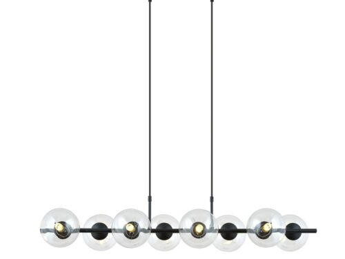 RORY Hanglamp Hordek Zwart Ø14 cm met 8 transparante glazen bollen en verstelbare ophanging