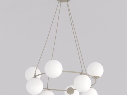 Hanglamp Geenio Beige Ø14 cm met cirkelvormig design en negen glazen bollen