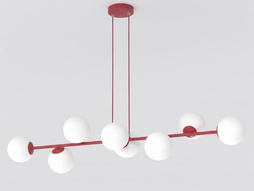 Hanglamp Mirna Bordeaux Ø14 cm met bordeaux staal en wit glas, moderne meerlichts lamp, regelbare hoogte