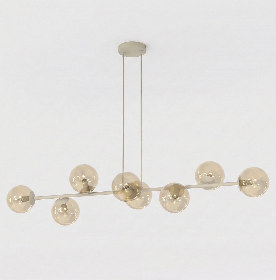 Hanglamp Joormund Beige Ø14 cm met verstelbare stang en amberkleurige glazen bollen