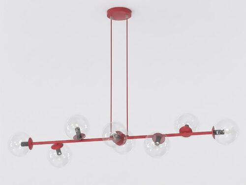 Hanglamp Treilvond Bordeaux met verstelbare hoogte, transparante glazen kappen en modern staaldesign